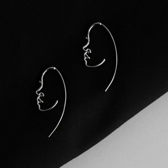 Jewelry - 925 Sterling Silver Abstract Face Earrings Face Hoop Earrings Gold or Silver